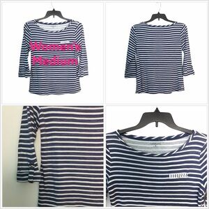 Women’s Croft Barrow M Medium 8 - 10 Crewneck Shirt Striped Navy White NWOT